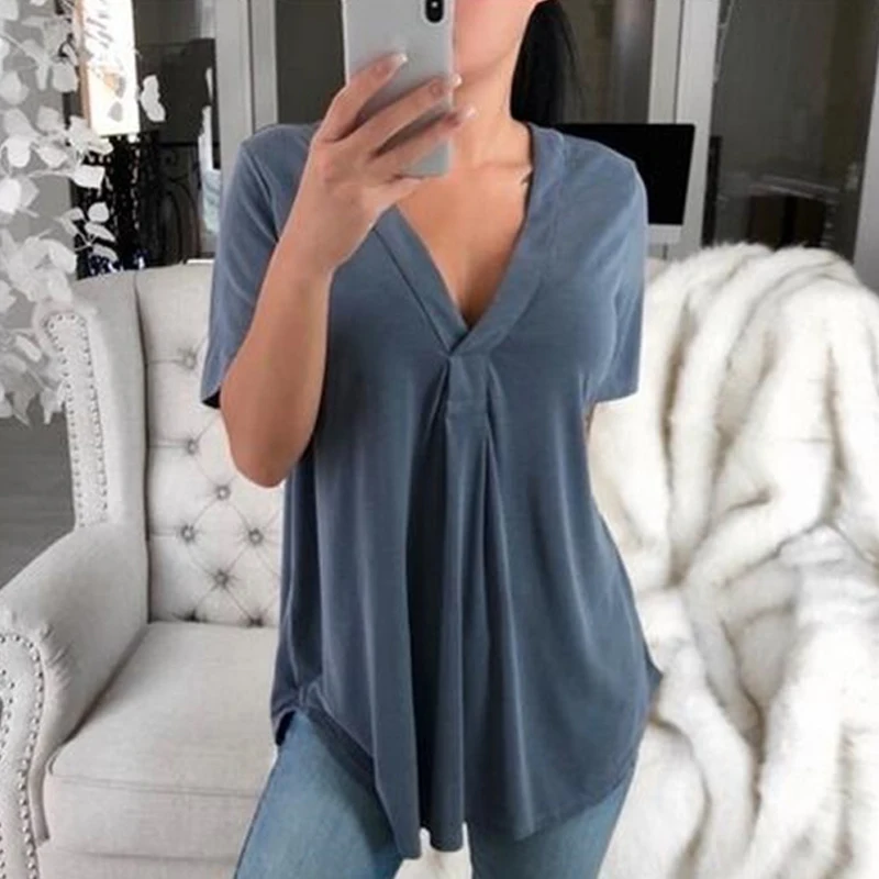 Women Solid Color V Neck Short Sleeve Baggy T Shirt Summer Casual Pullover Tops Tee Plus Size
Women Solid Color V Neck Short Sleeve Baggy T Shirt Summer Casual Pullover Tops Tee Plus Size