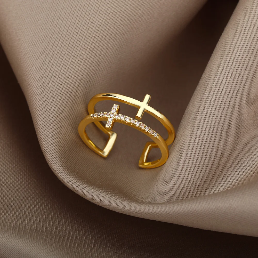Zircon Double Cross Rings For Women Stainless Steel Color Cubic Zirconia Finger Ring Vintage Jesus Engagement Jewelry Gift
Zircon Double Cross Rings For Women Stainless Steel Color Cubic Zirconia Finger Ring Vintage Jesus Engagement Jewelry Gift