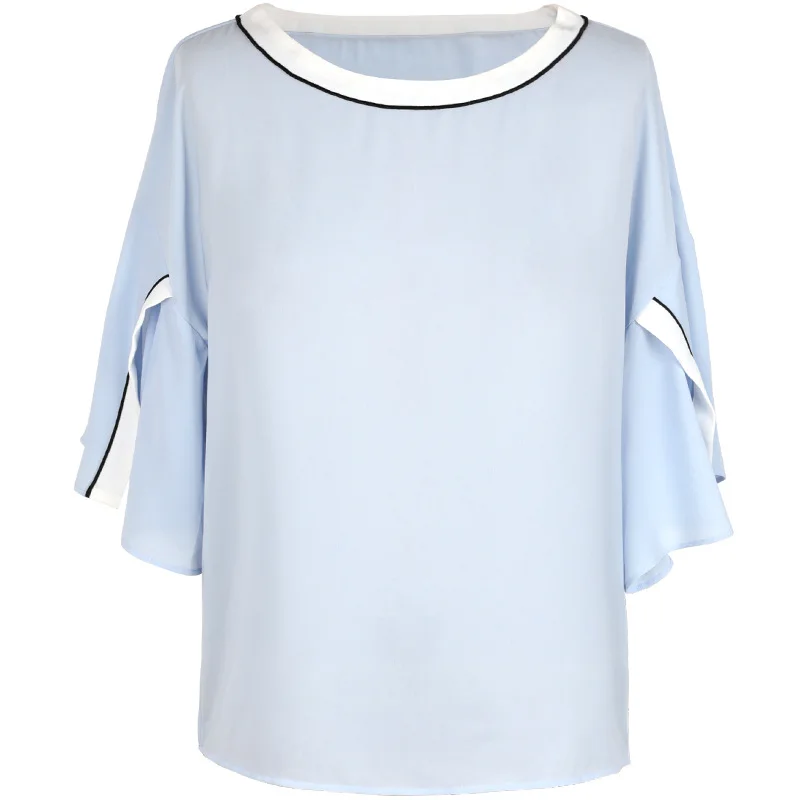 2020 Ruffles Contrasting Color round Neck Chiffon Shirt Half-Sleeve Shirt Loose Slimming Stitching Top
2020 Ruffles Contrasting Color round Neck Chiffon Shirt Half-Sleeve Shirt Loose Slimming Stitching Top