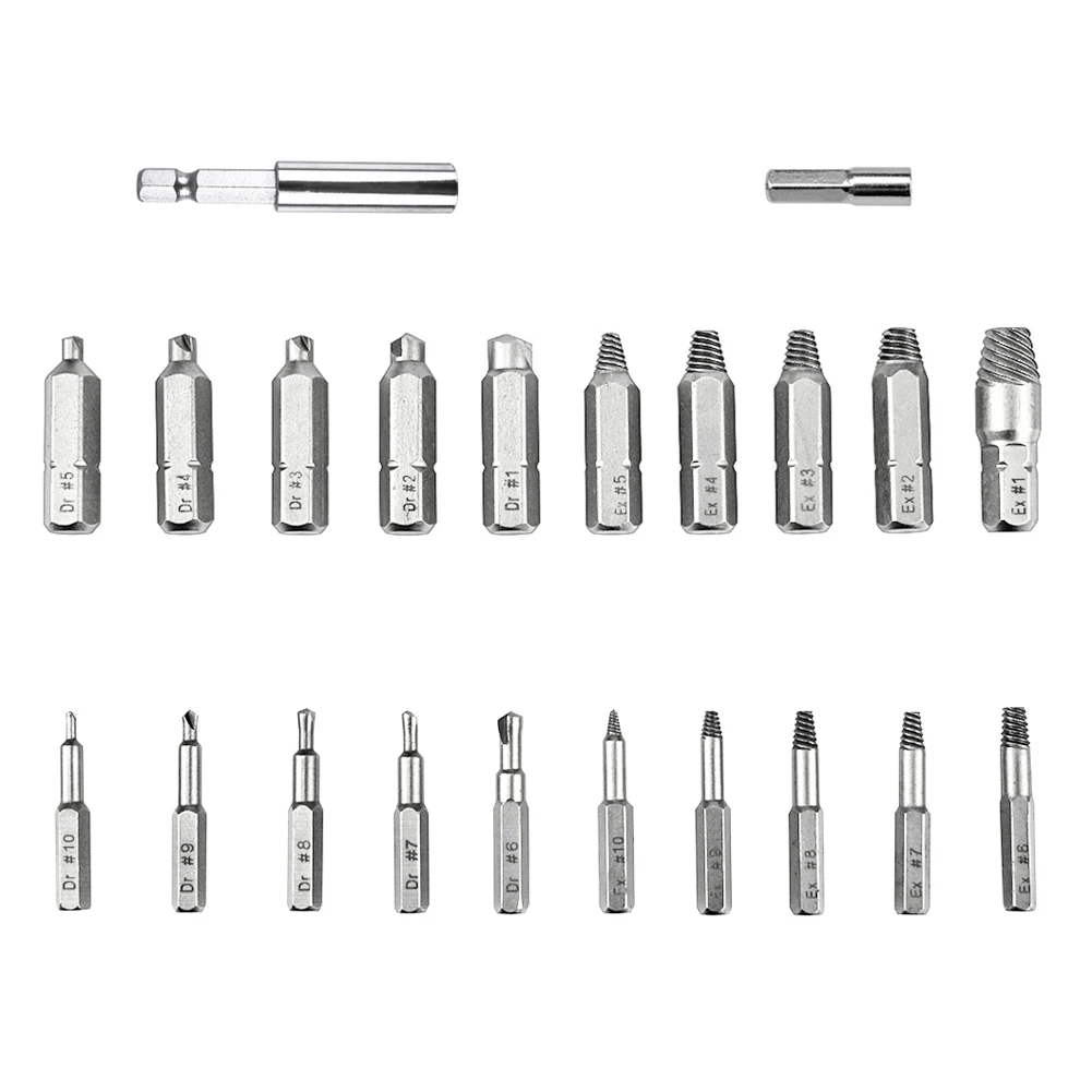 6/22pcs Screw Extractor Broken Bolt Screw Remover Damaged Hardness Industury Metalworking Hand Tools Screw Removal Tool Kit
6/22pcs Screw Extractor Broken Bolt Screw Remover Damaged Hardness Industury Metalworking Hand Tools Screw Removal Tool Kit