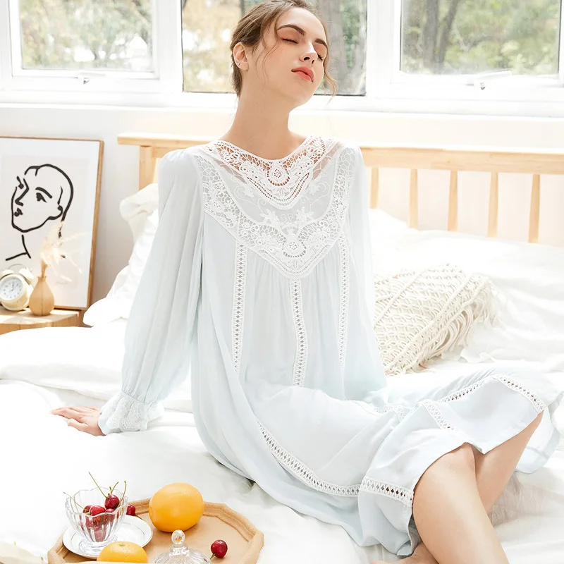 Women Long Sleeve Princess Nightdress Cotton Lace Large Loose Nightgowns Solid Court Retro Sexy Sleepwear Soft Home Clothes 2021
Women Long Sleeve Princess Nightdress Cotton Lace Large Loose Nightgowns Solid Court Retro Sexy Sleepwear Soft Home Clothes 2021