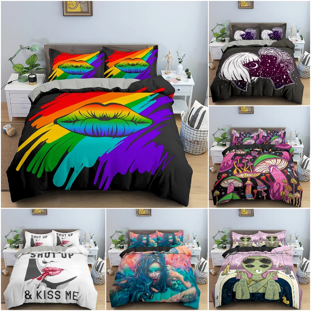 3D Lip Printed Bedding Set Psychedelic Mushroom Duvet Cover Kiss Pattern Comfortable Quilt Cover 2/3Pcs Bedclothes
3D Lip Printed Bedding Set Psychedelic Mushroom Duvet Cover Kiss Pattern Comfortable Quilt Cover 2/3Pcs Bedclothes