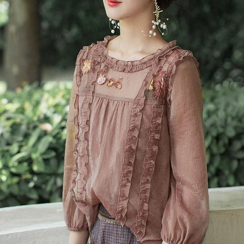 2021 Women's Spring Autumn Style Chiffon Blouses Shirt O-Neck Ruffles Solid Color Long Sleeve Korean Casual Tops
2021 Women's Spring Autumn Style Chiffon Blouses Shirt O-Neck Ruffles Solid Color Long Sleeve Korean Casual Tops