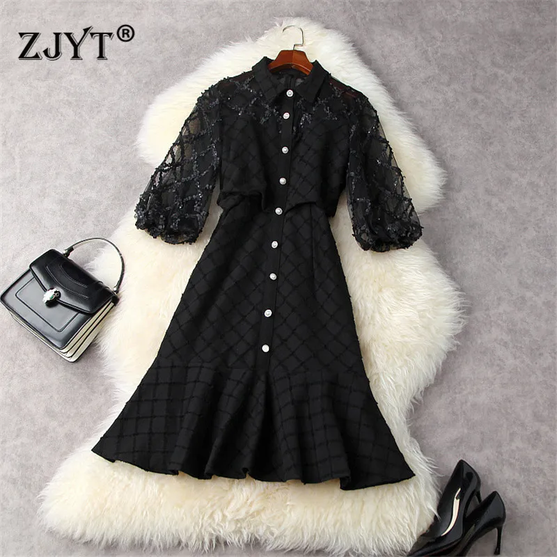 Women High Quality 2021 New Spring Runway Designers Lantern Sleeve Sexy Black Trumpet Party Dress Transparent Mini Robe Festa
Women High Quality 2021 New Spring Runway Designers Lantern Sleeve Sexy Black Trumpet Party Dress Transparent Mini Robe Festa