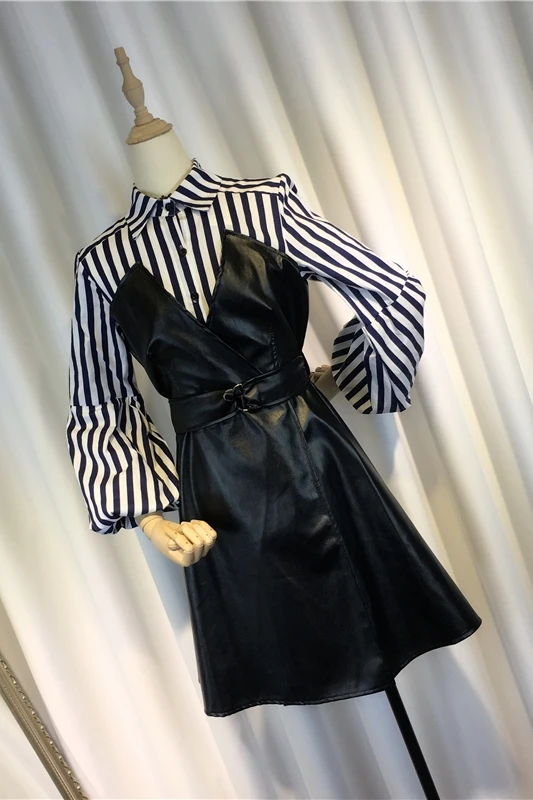 2020 New Arrival Spring Autumn Long-sleeve Women Dresses Striped Patchwork Lactern Sleeve Faux Two Piece PU Leather Shirt Dress
2020 New Arrival Spring Autumn Long-sleeve Women Dresses Striped Patchwork Lactern Sleeve Faux Two Piece PU Leather Shirt Dress