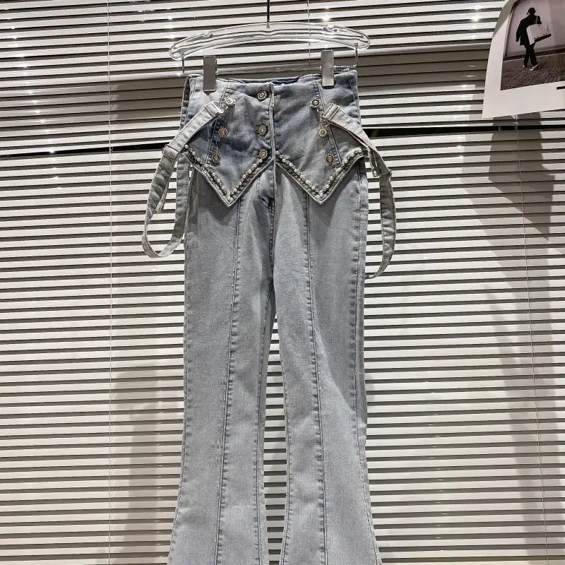 2021 Spring New Waist Seal Fold Pearl Rhinestone Heavy Industry Washed Strap Skinny Jeans for Women Suspender Jeans Denim Pants
2021 Spring New Waist Seal Fold Pearl Rhinestone Heavy Industry Washed Strap Skinny Jeans for Women Suspender Jeans Denim Pants