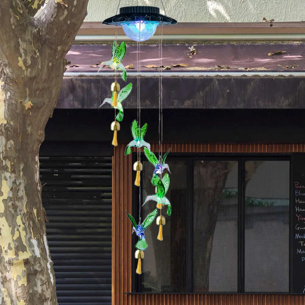 Solar LED Wind Chime Light Bell Transparent Hummingbird Color Changing L-shaped Solar Waterproof Light Bell
Solar LED Wind Chime Light Bell Transparent Hummingbird Color Changing L-shaped Solar Waterproof Light Bell