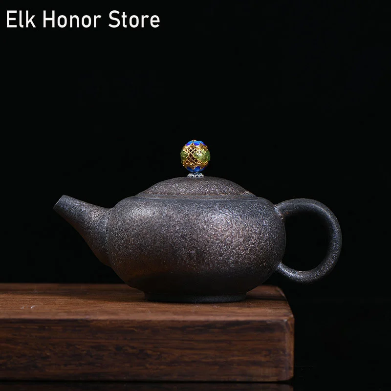 

180ml Balck Coarse Ceramic Teapot Handmade Kung Fu Tea Single Master Pots With Strainers Retro Household Teaware Gift Packaging