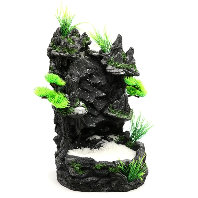 

Mountain View Decor Rockery Landscape Rock Ornament with Trees Sand Waterfall Fish Tank Decoration No Fade Easy to Clean
