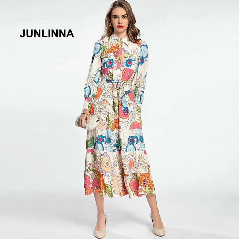JUNLINNA Runway Fashion Women Long Shirt Dress Spring Autumn Flower Print Sashes Elegant Long Party Holiday Dresses
JUNLINNA Runway Fashion Women Long Shirt Dress Spring Autumn Flower Print Sashes Elegant Long Party Holiday Dresses