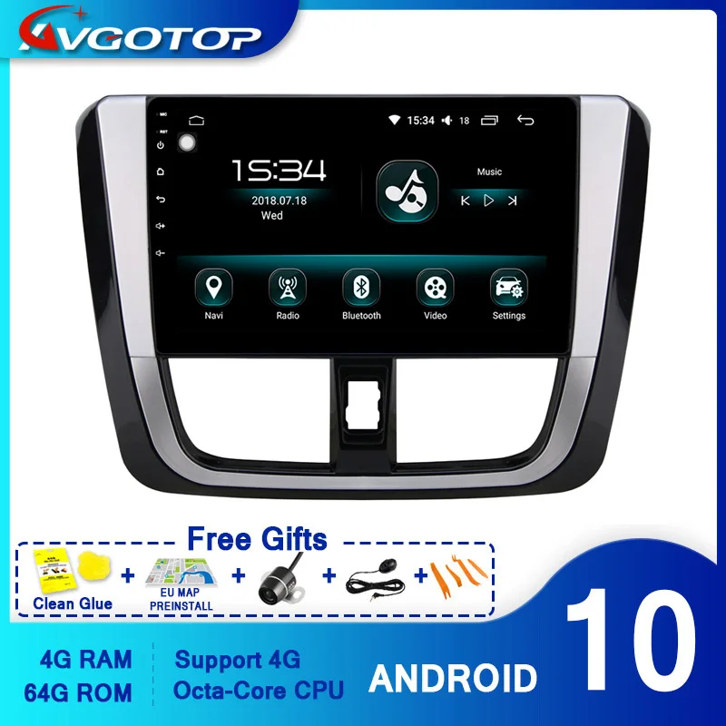 AVGOTOP Android 10 0 мультимедийный плеер для автомобиля TOYOTA 2017 YARIS 4 Гб RAM 64 FLASH Большой