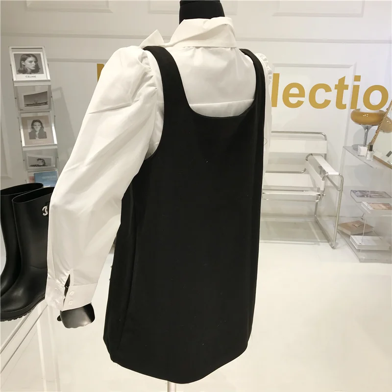 Two Piece Set Women Spring Niche Design Personalized Bowknot Bubble Sleeves White Shirt + Order Drill Five Pointed Star Dress 
Two Piece Set Women Spring Niche Design Personalized Bowknot Bubble Sleeves White Shirt + Order Drill Five Pointed Star Dress