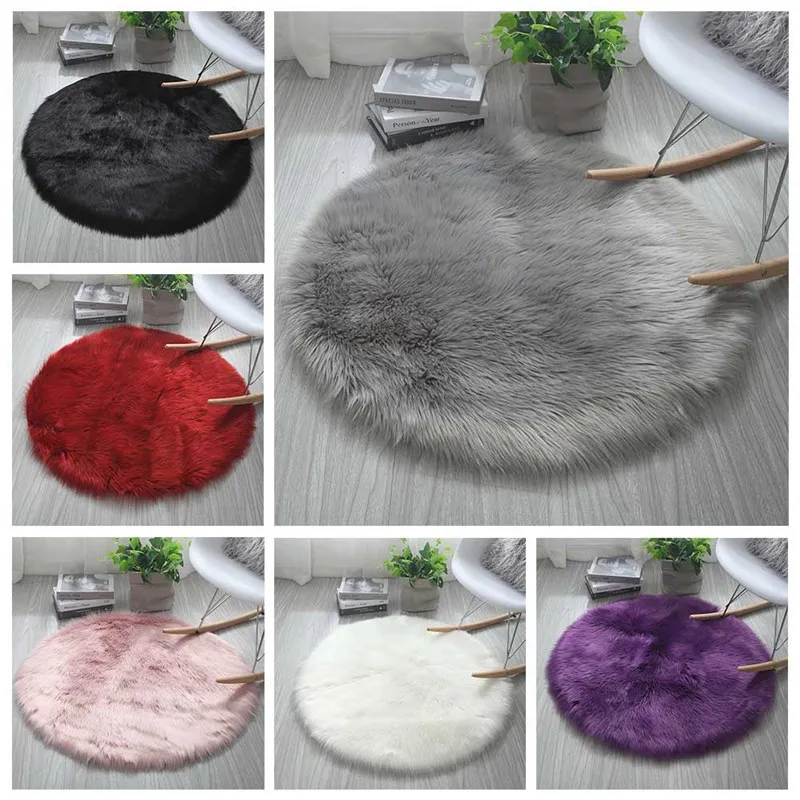 

Faux Fur Rugs Kids Room Long Plush Rugs for Bedroom Shaggy Area Rug 40*40cm Fluffy Round Rug Carpets for Living Room Decor