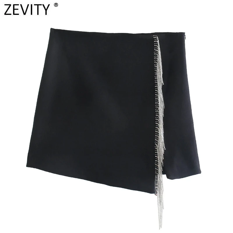 

Zevity New Women High Street Artificial Gem Tassel Decoration Mini Skirt Faldas Mujer Lady Chic Side Zipper Slim Vestidos QUN925