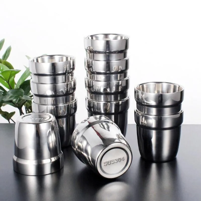 175ml Double Mug Steel Straight Curved Face Cup Double Indoor Office Home Outdoor Mug Cup Mug Double Wall Cafe Wa C4X2