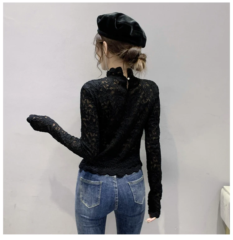 Fall Winter Short Lace T-Shirt Fashion Sexy Hollow Out Stand Collar Women Tops Long Sleeve Bottoming Shirt Tees
Fall Winter Short Lace T-Shirt Fashion Sexy Hollow Out Stand Collar Women Tops Long Sleeve Bottoming Shirt Tees