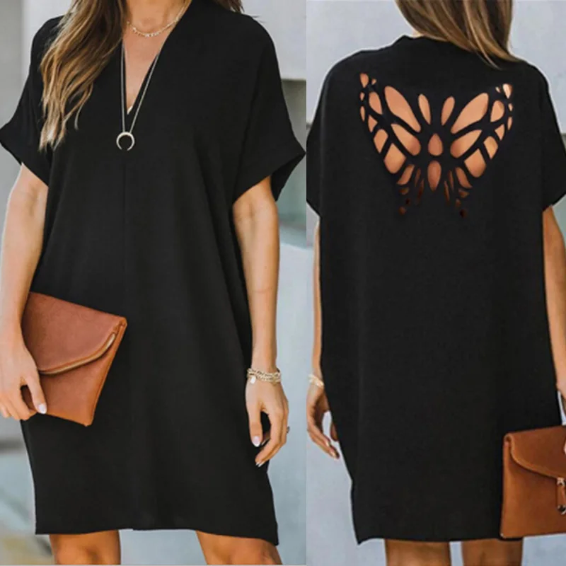 Women Sexy Backless Butterfly Hollow Out Dress Summer Elegant V-Neck Short Sleeve A-Line Dresses Ladies Casual Loose Party Dress
Women Sexy Backless Butterfly Hollow Out Dress Summer Elegant V-Neck Short Sleeve A-Line Dresses Ladies Casual Loose Party Dress