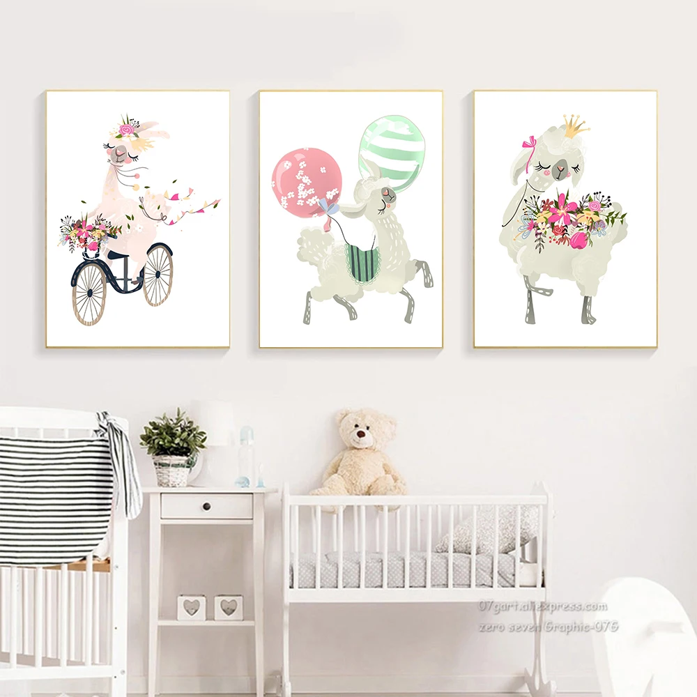 Nursery Decor Prints and Posters Cartoon Llama With Flower Bike Canvas Painting Cute Animal Alpaca Picture Baby Room Wall Decor
Nursery Decor Prints and Posters Cartoon Llama With Flower Bike Canvas Painting Cute Animal Alpaca Picture Baby Room Wall Decor