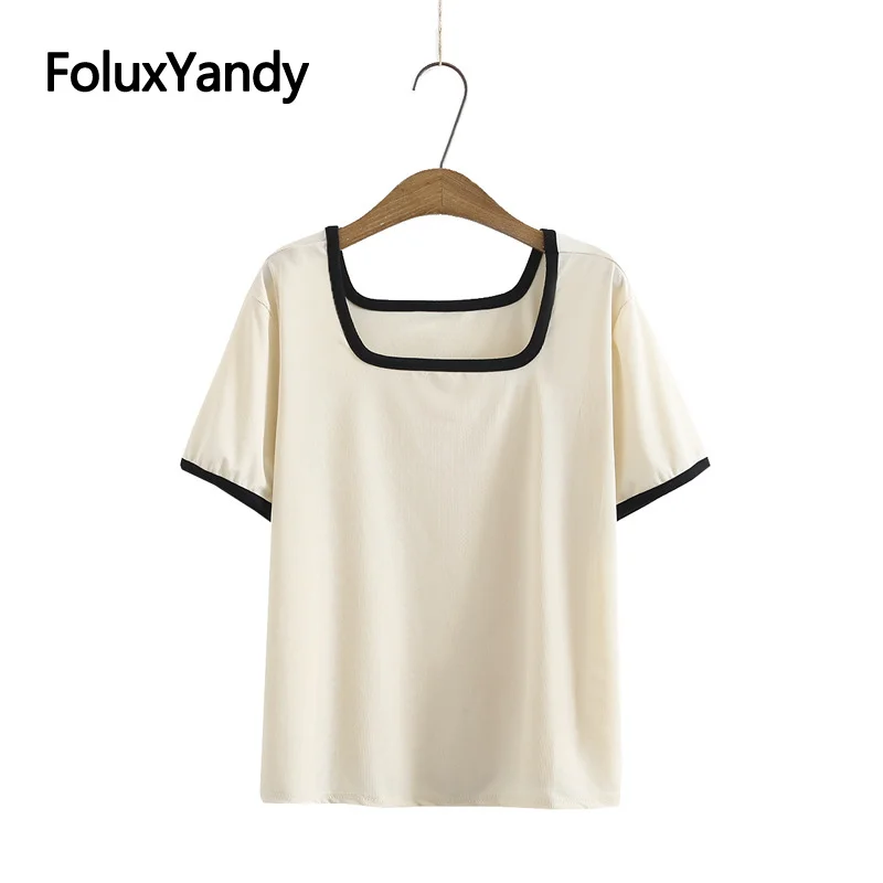 Square Collar Women Summer Tops Plus Size Knitted Tops Tees Short Sleeve T-Shirt Contrast Color KKFY5497
Square Collar Women Summer Tops Plus Size Knitted Tops Tees Short Sleeve T-Shirt Contrast Color KKFY5497