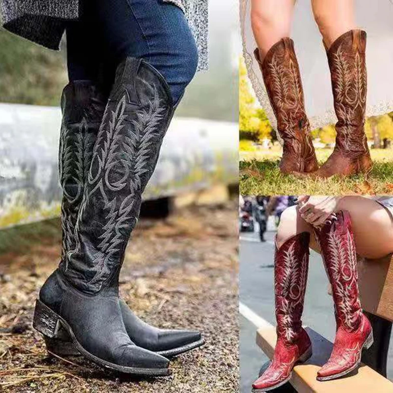 Vintage Winter Women's Platform Boots PU Leather 2021 British Style Knee-High Retro Embroidered Knight Boots Pointed Toe Shoes
Vintage Winter Women's Platform Boots PU Leather 2021 British Style Knee-High Retro Embroidered Knight Boots Pointed Toe Shoes