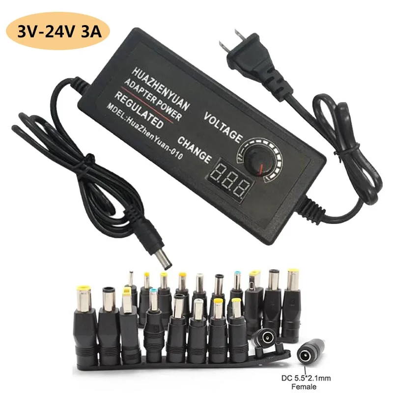 Универсальное регулируемое зарядное устройство с 100-240 В переменного тока на 3-24 В постоянного тока, 3 А, адаптер питания, 5,5 мм x 2,1 мм на нескол... 
Универсальное регулируемое зарядное устройство с 100-240 В переменного тока на 3-24 В постоянного тока, 3 А, адаптер питания, 5,5 мм x 2,1 мм на нескол...