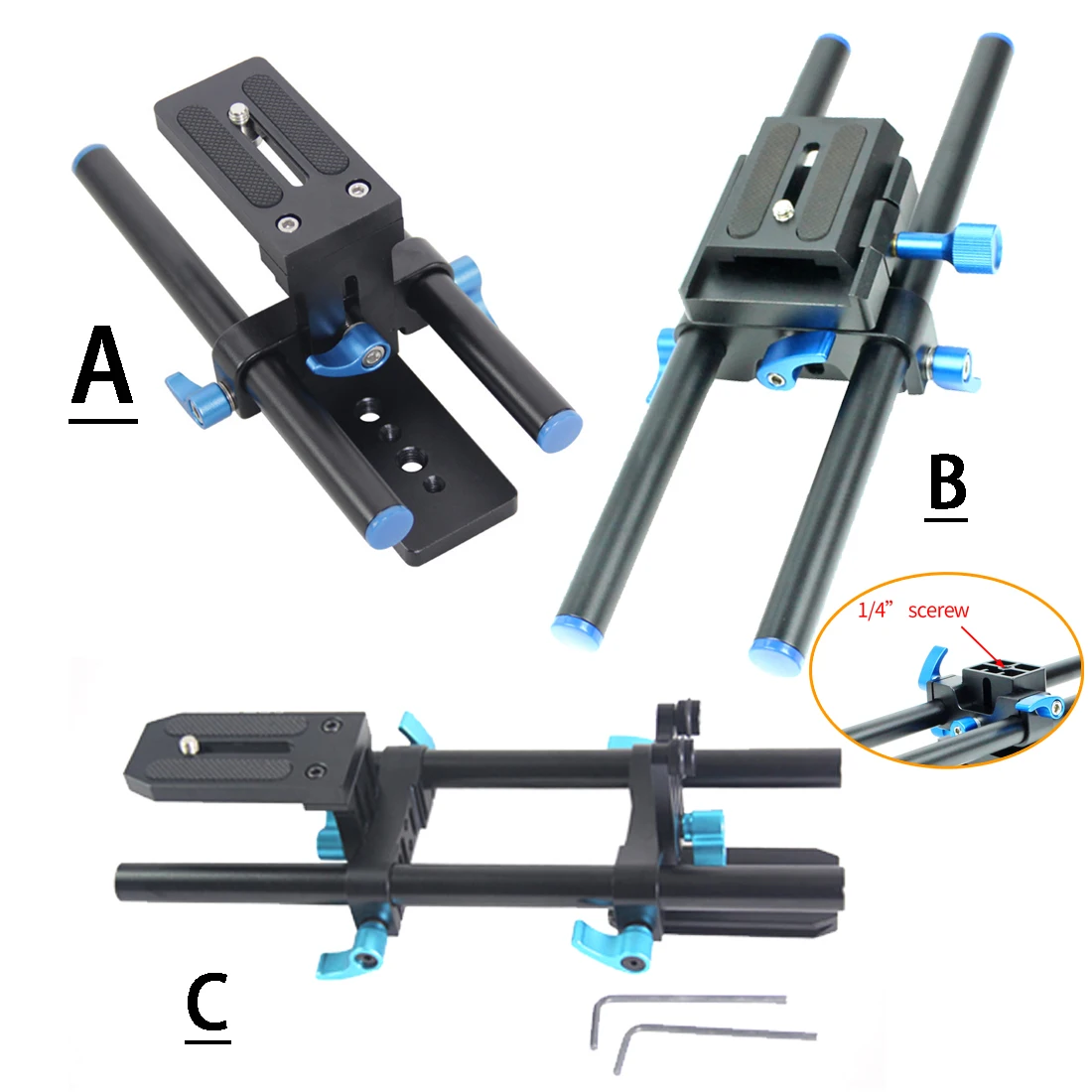 

15mm Rail Rod Support System Video Stabilizer Track Slider Baseplate 1/4" Screw Quick Release for Canon Nikon Sony DSLR Camera