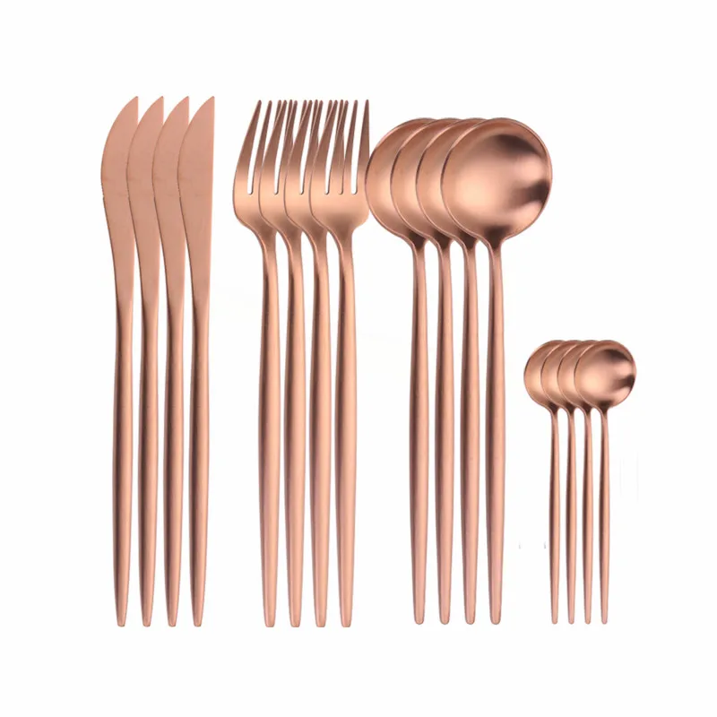 16pcs Rose Gold Cutlery Set Stainless Steel Tableware Matte Dinnerware Set Dinner Kitchen Spoon Fork Knife Flatware Dinner Set
16pcs Rose Gold Cutlery Set Stainless Steel Tableware Matte Dinnerware Set Dinner Kitchen Spoon Fork Knife Flatware Dinner Set