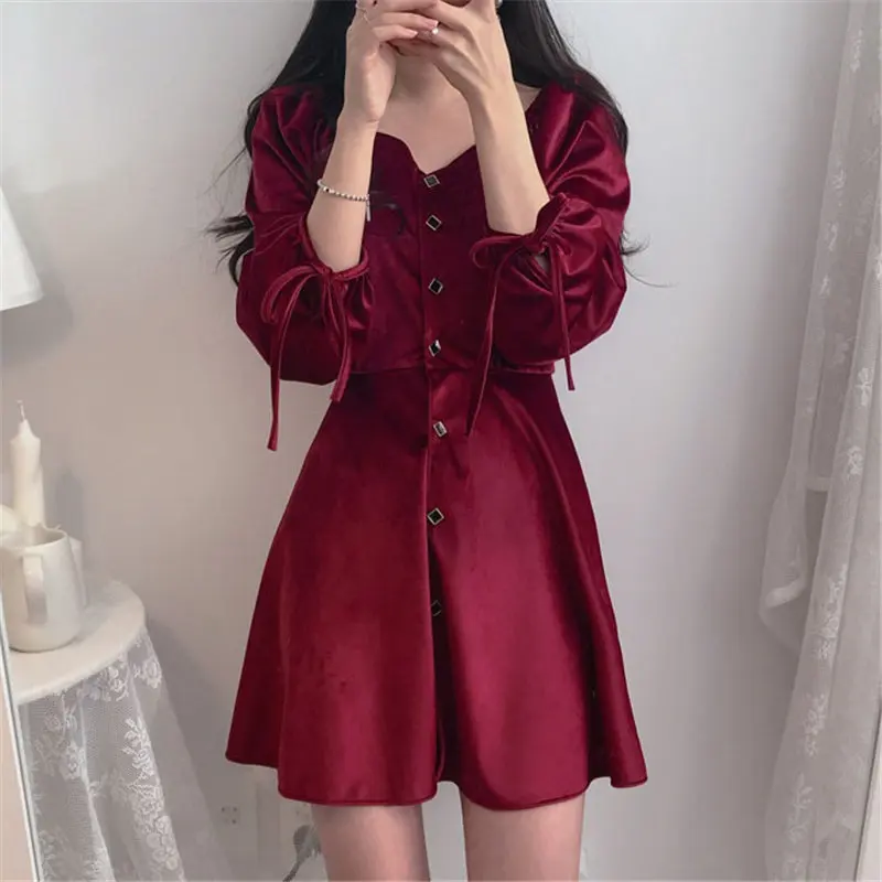 HziriP Korean Chic 2020 Palace Style Unique Slimming Sexy Sweet Lace-Up Velvet Drawstring Office Lady Vintage Mini Dresses
HziriP Korean Chic 2020 Palace Style Unique Slimming Sexy Sweet Lace-Up Velvet Drawstring Office Lady Vintage Mini Dresses