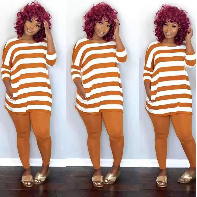 2021 New Summer Women Clothing Striped Loose O-neck Long T-shirt Leggings Pants Matching Club Outfits Streetwear Wholesale Items
2021 New Summer Women Clothing Striped Loose O-neck Long T-shirt Leggings Pants Matching Club Outfits Streetwear Wholesale Items