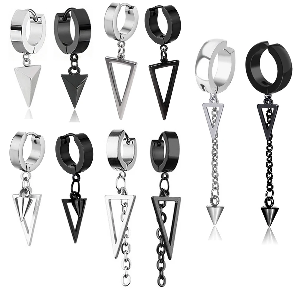 New Arrival Black Stainless Steel Stud Earrings Cone Triangle Tassel Pendant Black Steel Color Ear Clip for Rapper Women Men
New Arrival Black Stainless Steel Stud Earrings Cone Triangle Tassel Pendant Black Steel Color Ear Clip for Rapper Women Men
