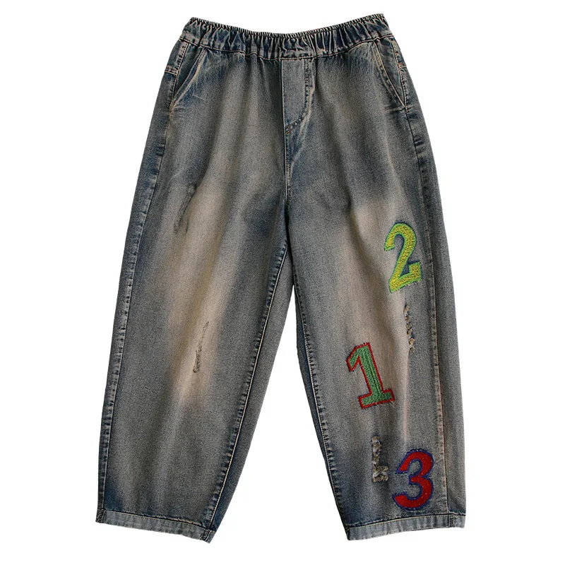 Spring Autumn Women New Fashion Elastic Waist High Waist Ankle Length Pants Vintage Number Embroidery Jeans Female Harem Trouser
Spring Autumn Women New Fashion Elastic Waist High Waist Ankle Length Pants Vintage Number Embroidery Jeans Female Harem Trouser