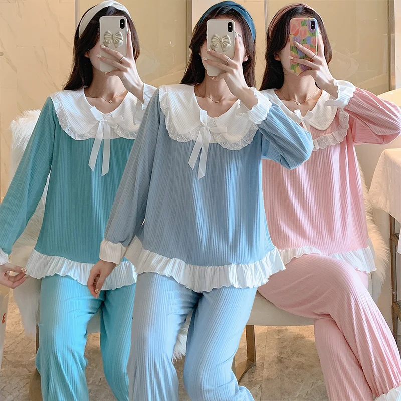 2021 Autumn Long Sleeve Cotton Sweet Lace Princess Pajama Set for Women Sleepwear Suit Pyjama Homewear Pijama Mujer Home Clothes
2021 Autumn Long Sleeve Cotton Sweet Lace Princess Pajama Set for Women Sleepwear Suit Pyjama Homewear Pijama Mujer Home Clothes