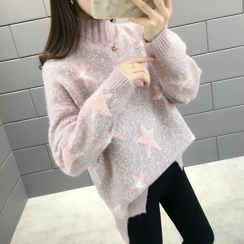 Winter Turtleneck Pullover Sweater Women Fall 2019 New Five-Pointed Star Wool Knit Long Sleeve Jumpers Pull Femme Ribbed Tops
Winter Turtleneck Pullover Sweater Women Fall 2019 New Five-Pointed Star Wool Knit Long Sleeve Jumpers Pull Femme Ribbed Tops