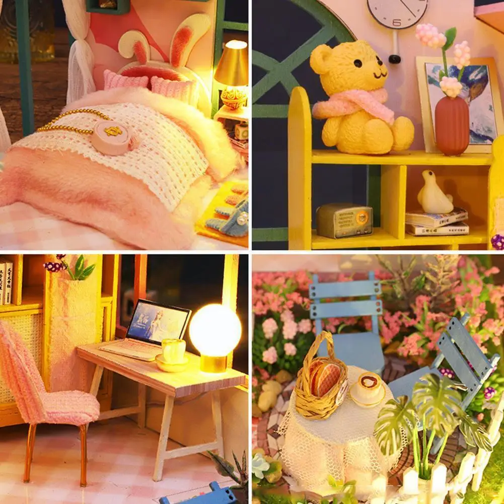 

Набор для кукольного домика «сделай сам», деревянные кукольные дома, миниатюрный кукольный домик, набор мебели со светодиодной подсветкой, ...
