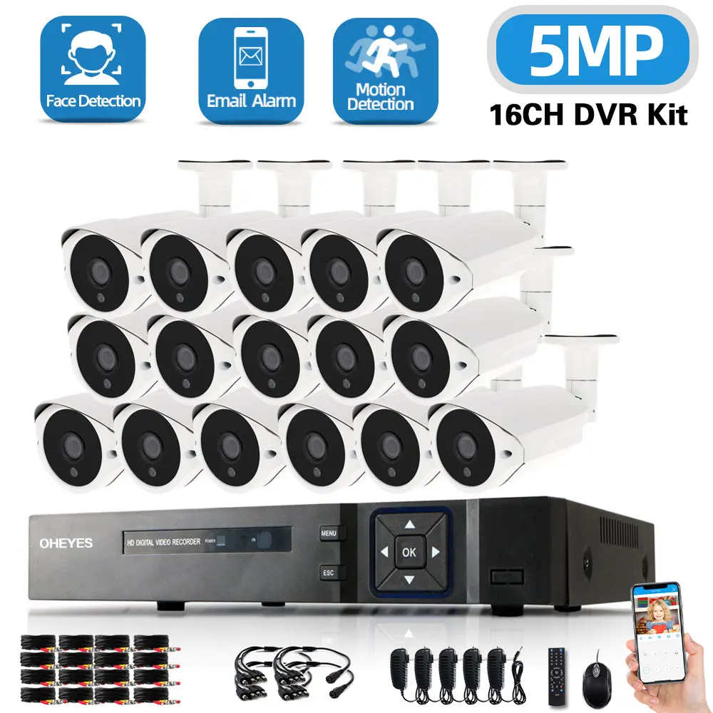 16CH 5MP CCTV DVR Home Security Camera System 8Channel DVR Kit Outdoor Face Detction AHD Bullet Camera Video Surveillance System
16CH 5MP CCTV DVR Home Security Camera System 8Channel DVR Kit Outdoor Face Detction AHD Bullet Camera Video Surveillance System