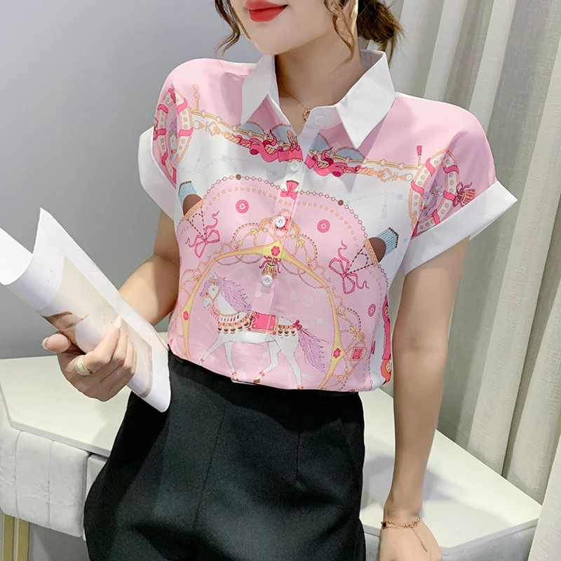 Chiffon Loose Women's Shirts New Fashion Blouses Printing Buttons Polo Shirts Summer Casual Short Sleeve Blusas Houthion 
Chiffon Loose Women's Shirts New Fashion Blouses Printing Buttons Polo Shirts Summer Casual Short Sleeve Blusas Houthion
