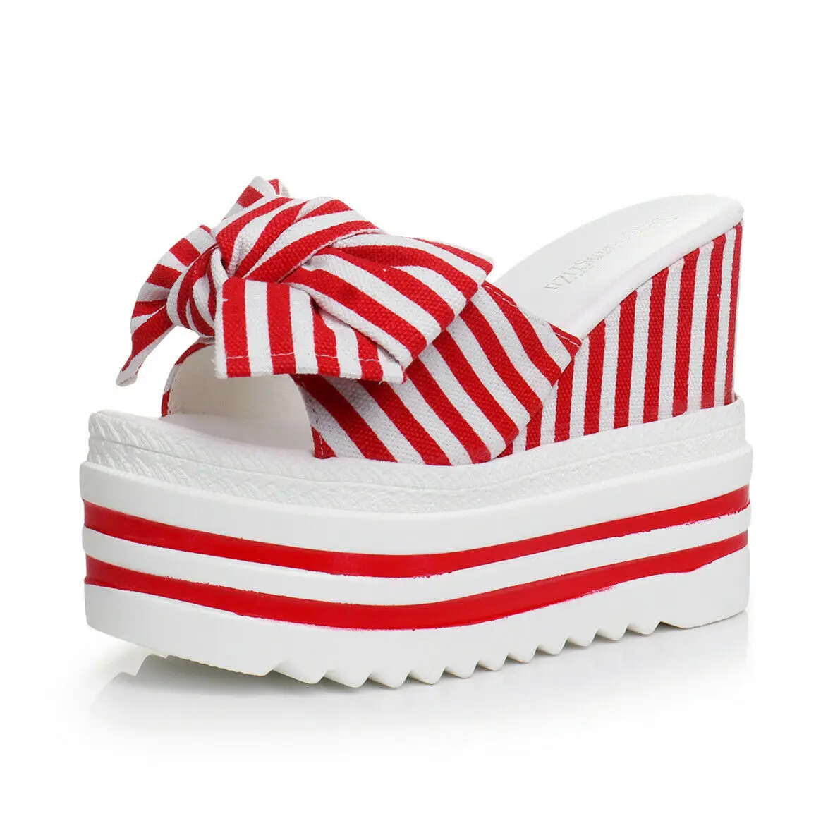 Womens Striped Bow Knot Open Toe Slippers High Wedge Platform Creepers Sandals C224
Womens Striped Bow Knot Open Toe Slippers High Wedge Platform Creepers Sandals C224