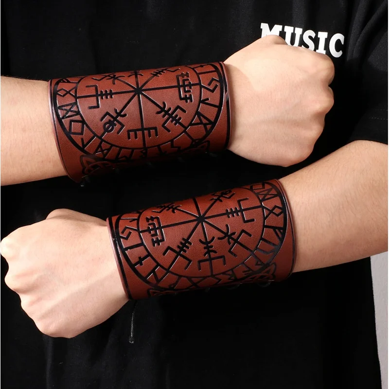 Toten Design Nordic Viking Odin Compass Bangles for Man Riding Protective Gear Embossed Wide Leather Wristband Punk Jewelry
Toten Design Nordic Viking Odin Compass Bangles for Man Riding Protective Gear Embossed Wide Leather Wristband Punk Jewelry
