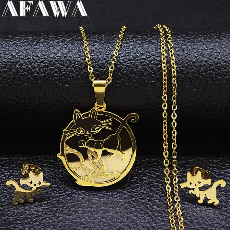 Cut Cat Stainless Steel Earring and Necklace Sets for Women Gold Color Animal Set Jewelry collar acero inoxidable SXS01
Cut Cat Stainless Steel Earring and Necklace Sets for Women Gold Color Animal Set Jewelry collar acero inoxidable SXS01