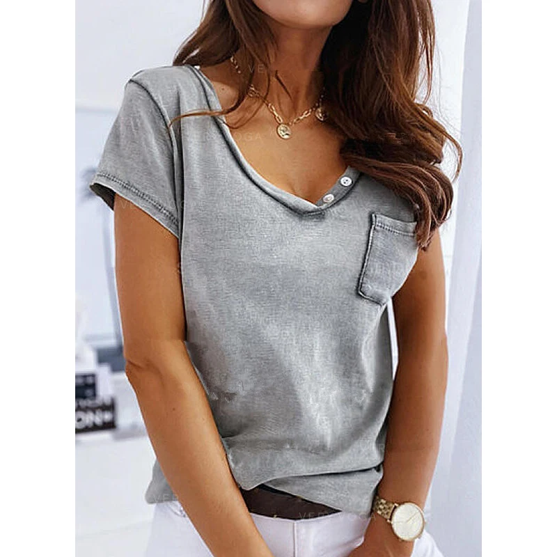 Summer Hot Women's T-shirt Fashion Solid Color Tops Casual Short Sleeve V-Neck Pullover Pocket Plus Size Harajuku Shirt
Summer Hot Women's T-shirt Fashion Solid Color Tops Casual Short Sleeve V-Neck Pullover Pocket Plus Size Harajuku Shirt