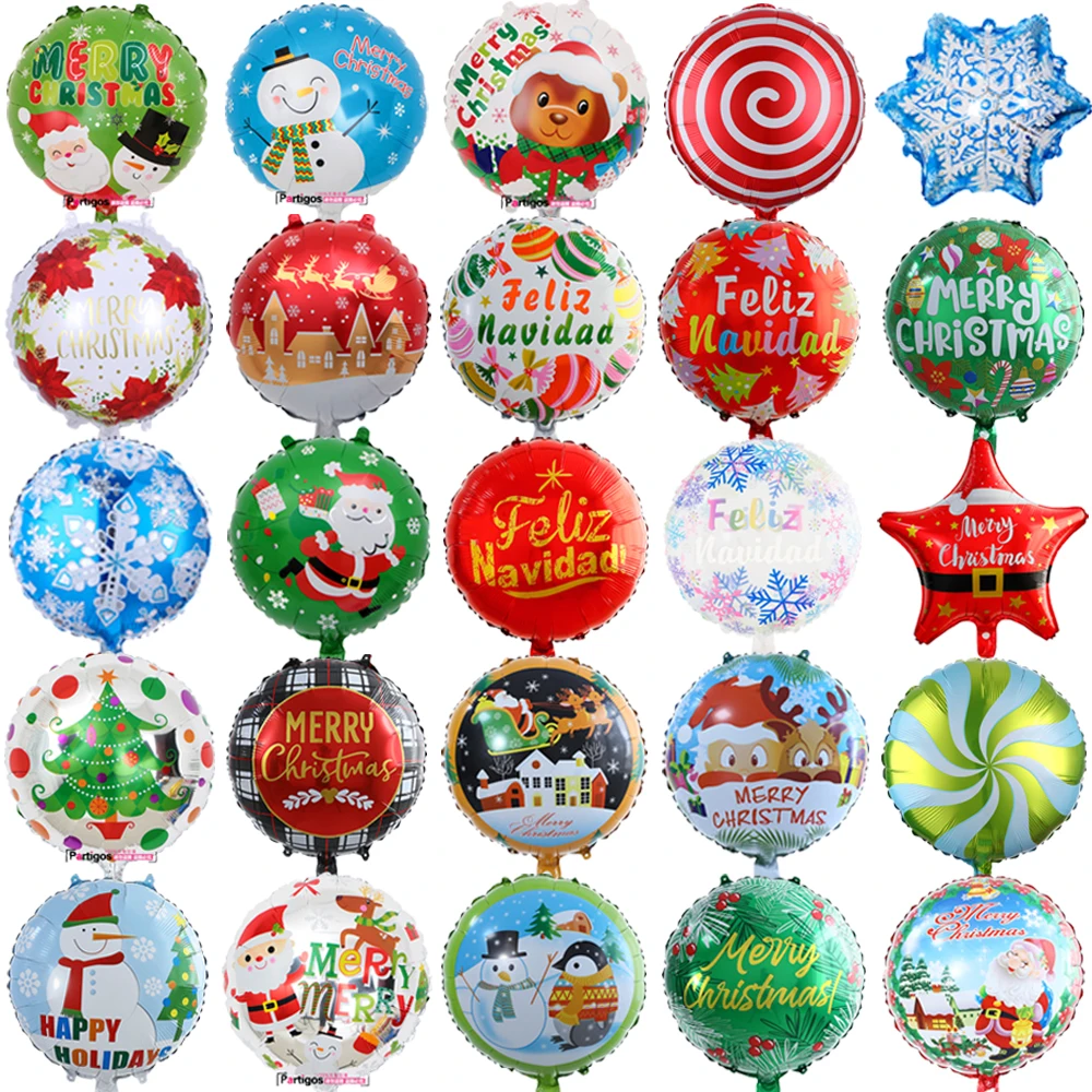 

10Pcs 18Inch Merry Christmas Decorations Foil Balloons Garlands for Navidad Xmas Tree Ornament Snowman Santa Claus Helium Globos