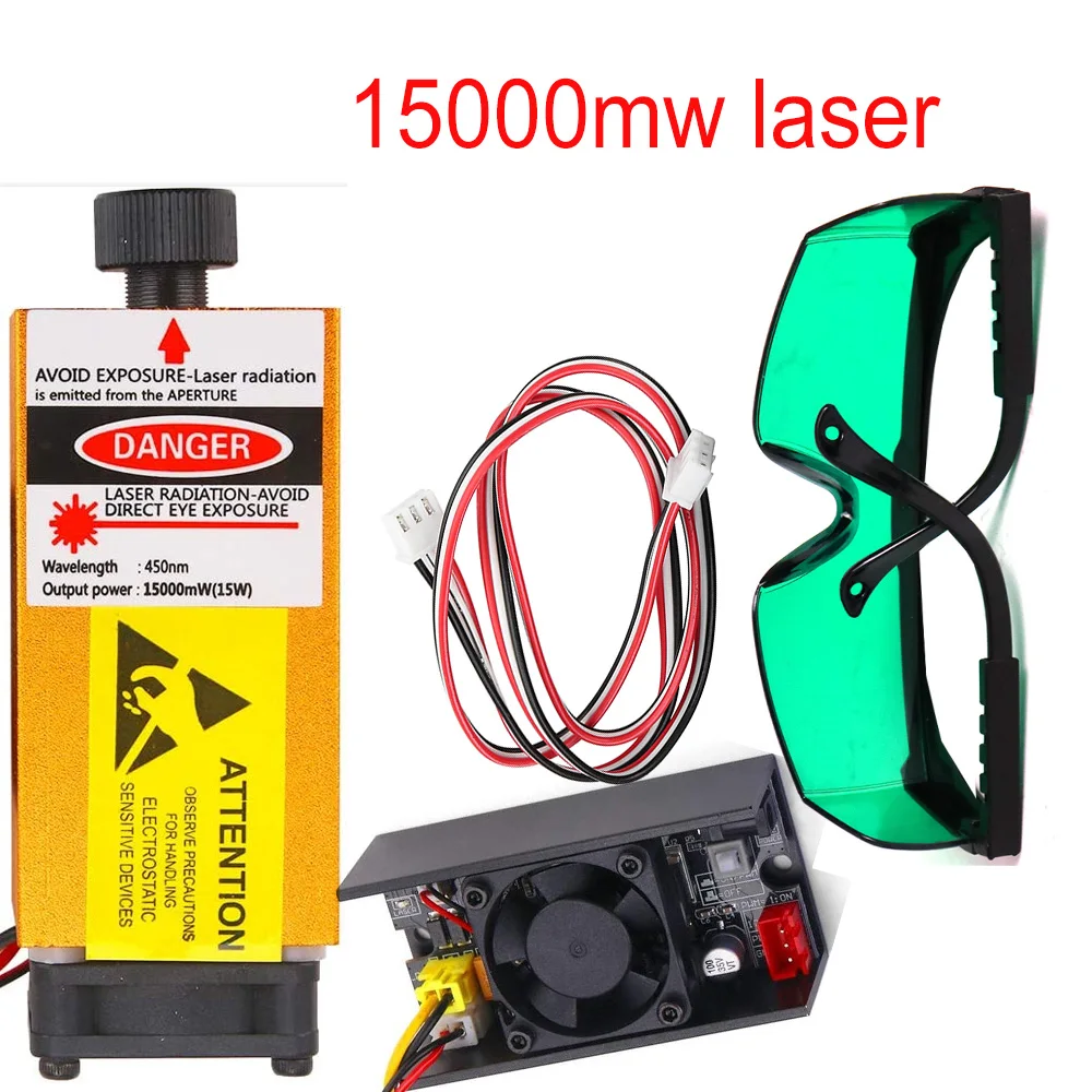

1000mw~15W Laser Module 450NM Blue Laser Head Engraving Cutting Laser Kit Laser Tube Free Goggles For 2/3 Axis Laser Machine