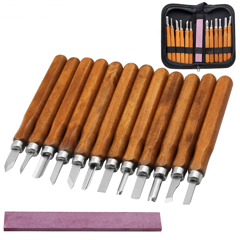 

12Pcs Wood Carving Hand Chisels Knife Tools Set for Woodcut Working Clay Wax Arts Craft Cutter Woodworking Hand Tools Set