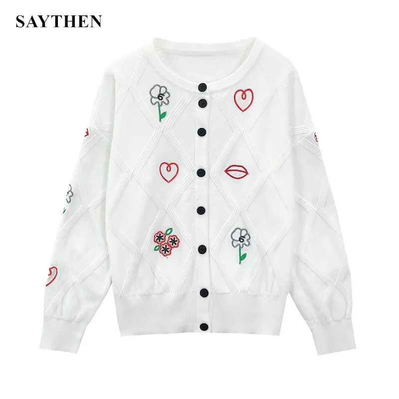 SAYTHEN Women's Embroidery Sweater Round Neck Pearl Buttons Cute Knitted Cardigan Fashionable Long Sleeves 2021 New Tops
SAYTHEN Women's Embroidery Sweater Round Neck Pearl Buttons Cute Knitted Cardigan Fashionable Long Sleeves 2021 New Tops