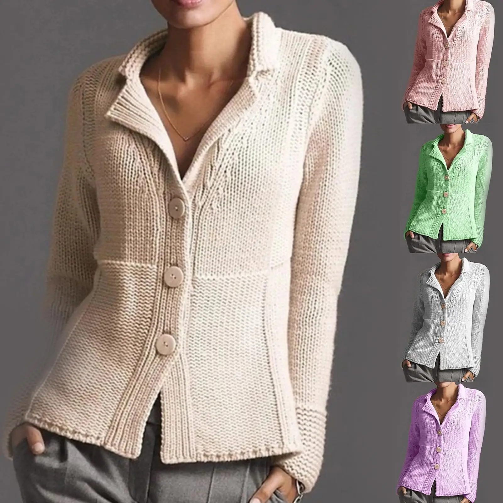 Solid Color Sweater Autumn Winter Chic Tops Casual Slim Long Sleeve V Neck Green Grey Purple Pink Cardigan Buttons Woman Coat
Solid Color Sweater Autumn Winter Chic Tops Casual Slim Long Sleeve V Neck Green Grey Purple Pink Cardigan Buttons Woman Coat