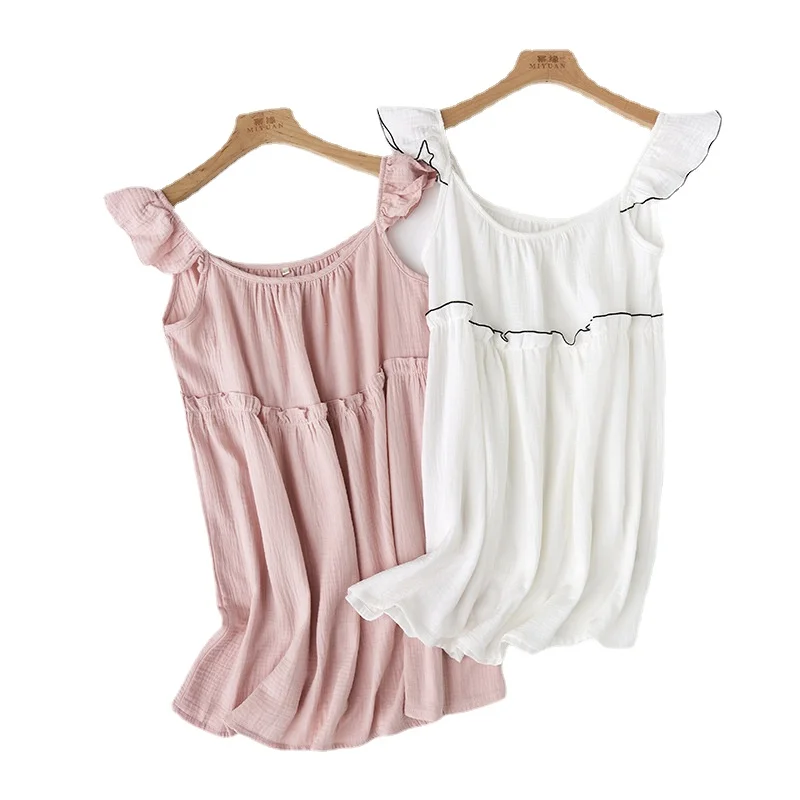 100% Cotton Nuisette Femme Crepe Solid Color Camison Sexy Ruffled Small Fresh Flying Sleeve Suspenders Home Nightdress Girly
100% Cotton Nuisette Femme Crepe Solid Color Camison Sexy Ruffled Small Fresh Flying Sleeve Suspenders Home Nightdress Girly