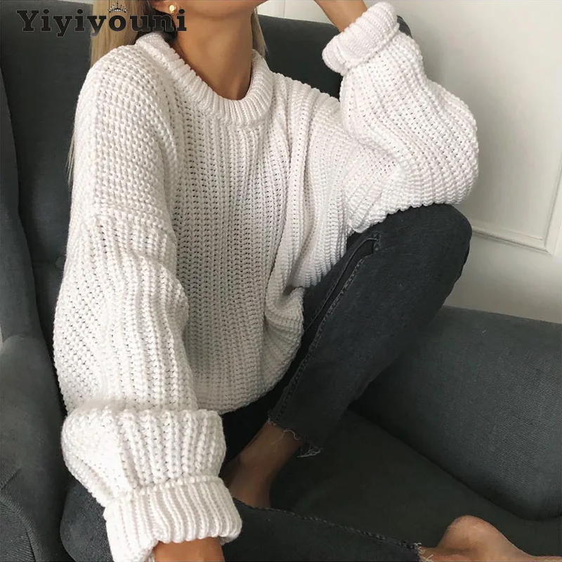 Yiyiyouni Autumn Winter Oversized Knitted Sweater Women Thick Casual Loose-fitting Pullovers Female Solid Cashmere Jumpers 2021 
Yiyiyouni Autumn Winter Oversized Knitted Sweater Women Thick Casual Loose-fitting Pullovers Female Solid Cashmere Jumpers 2021