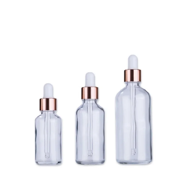 

5ml-100ml Dropper Bottle Clear Essential Oil Glass Aromatherapy Liquid Vials Rose-Golden Refillable Drop Pipette Bottles 15pcs