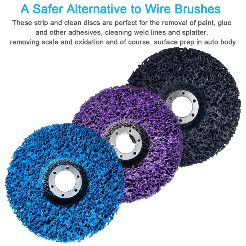 3 PCS 115mm Black/Blue/Purple Stripping Wheel Strip Discs for Angle Grinders Clean & Remove Paint, Coating, Rust and Oxidation f 
3 PCS 115mm Black/Blue/Purple Stripping Wheel Strip Discs for Angle Grinders Clean & Remove Paint, Coating, Rust and Oxidation f