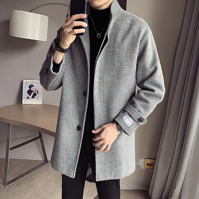 Fashion Men Woolen Coat Overcoat Autumn And Winter Men's Korean Style Stand Collar Mid-length Dark Buckle Windbreaker Mens Sale
Fashion Men Woolen Coat Overcoat Autumn And Winter Men's Korean Style Stand Collar Mid-length Dark Buckle Windbreaker Mens Sale